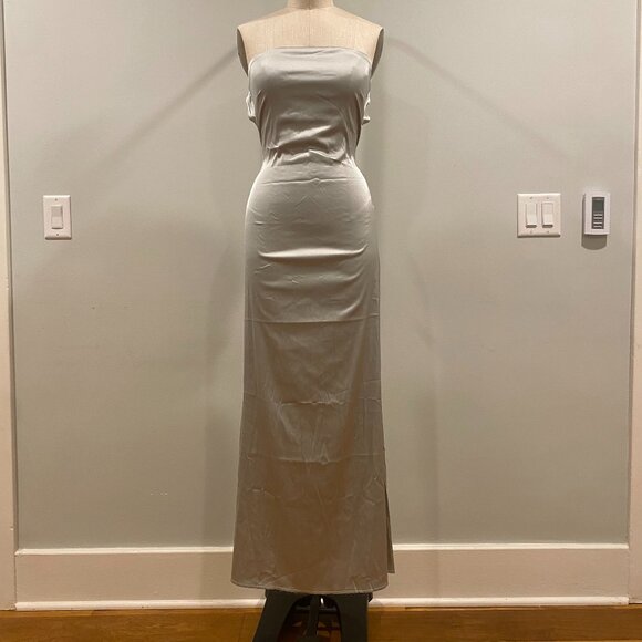 Amazon: Merokeety Women Summer Strapless Satin Tube Bodycon Backless Maxi Dress - Picture 1 of 2